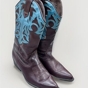 Madden Girl Saddle Brown Pari Blue Sz 8 1/2M Women’s Cowboy